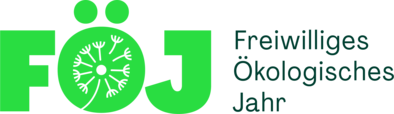 Logo bestehend aus einer Grafik von einem Löwenzahn umrahmt von dem Schriftzug Freiwilliges ökologisches Jahr sowie die Großbuchstaben FöJ hinter dem Löwenzahn.